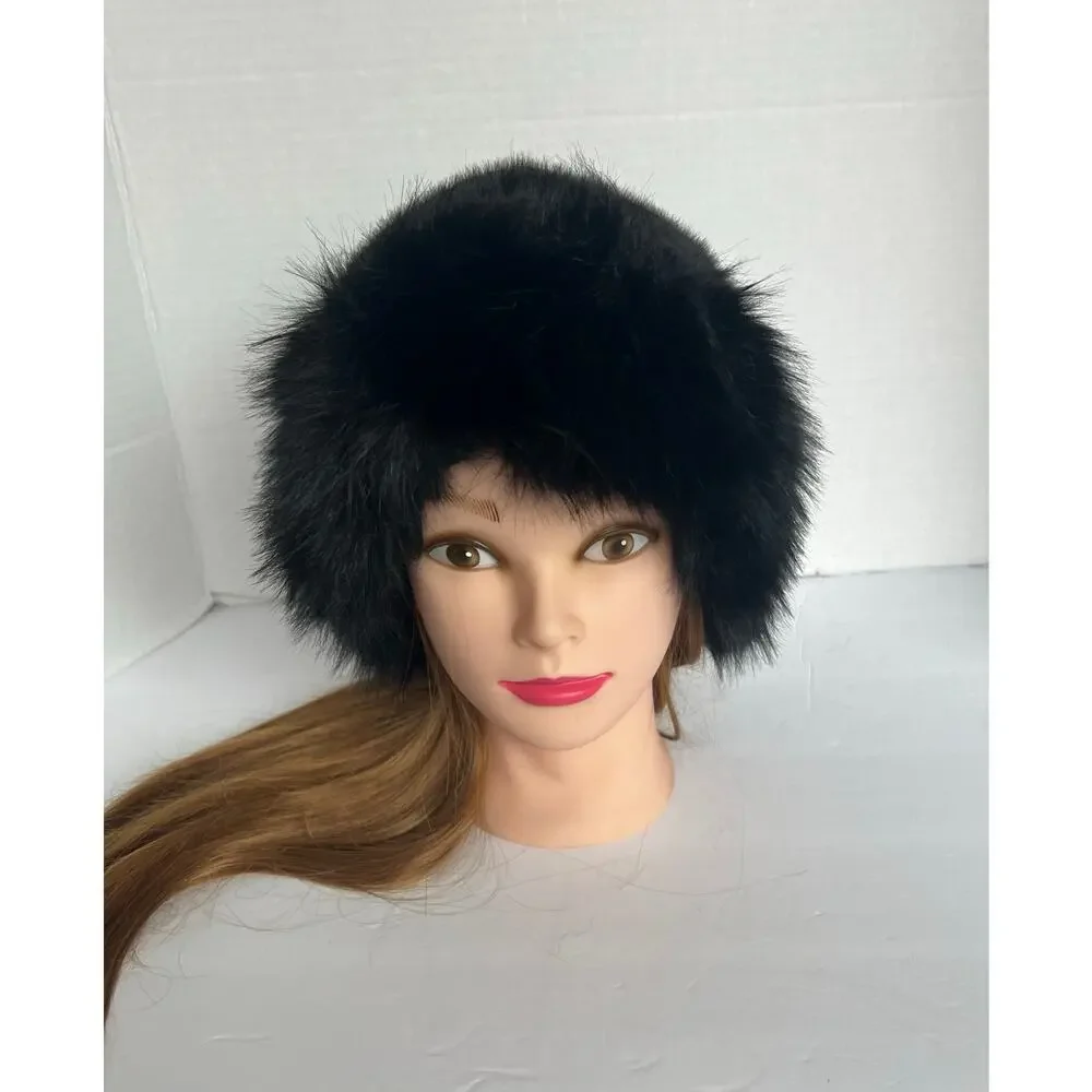 NEW Mongolian Fluffy Furry Black Faux Fur Luxury Ear‎ Coverage Bucket Beanie Hat